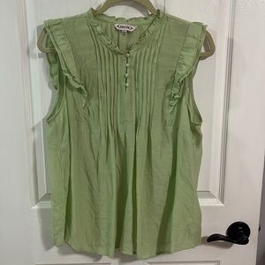 Pleated ruffle green top